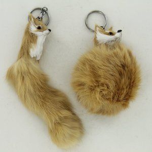 2 Faux Fur Fox Key Chains / Purse Charms